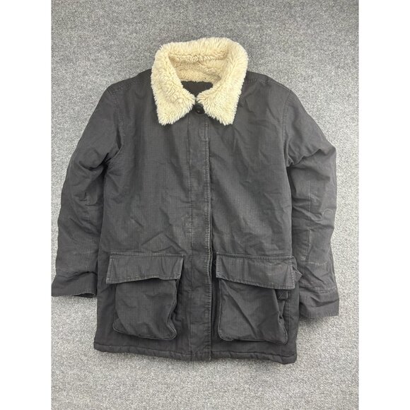 Monrow Jacket Womens XS Black Sherpa Lined Button Up Utility Coat Pockets Casual - Picture 1 of 9